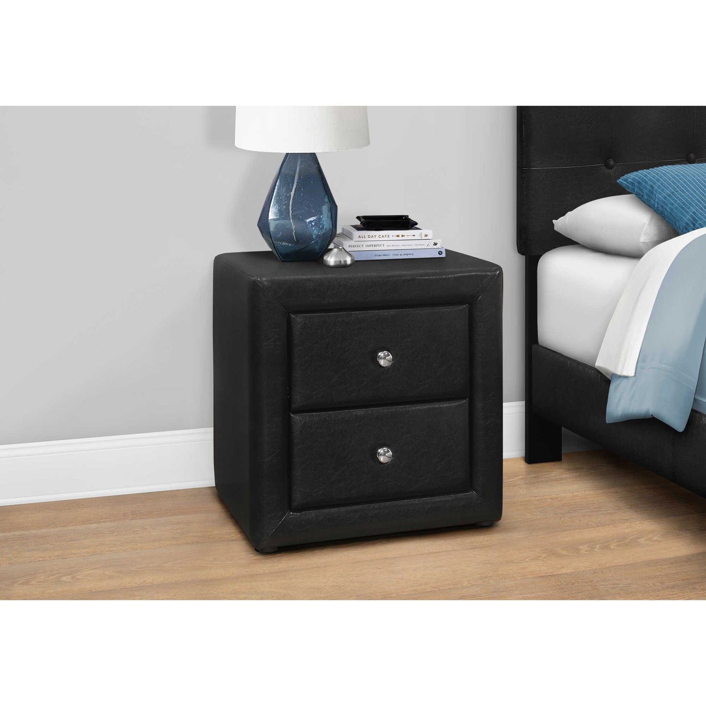 BEDROOM NIGHTSTAND - 21"H / White/Brown/Grey/Black LEATHER-LOOK