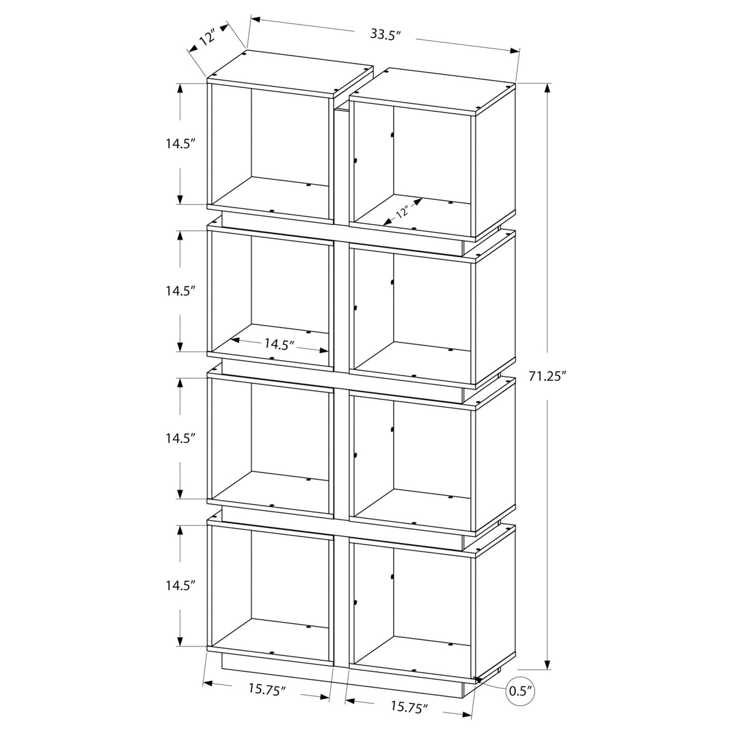 71" BOOKCASE M7076 - Grey - White