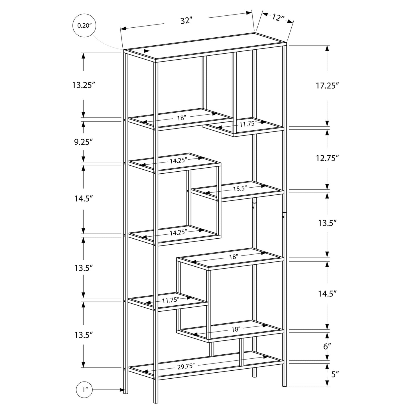 72" BOOKCASE M7159 - Silver / White