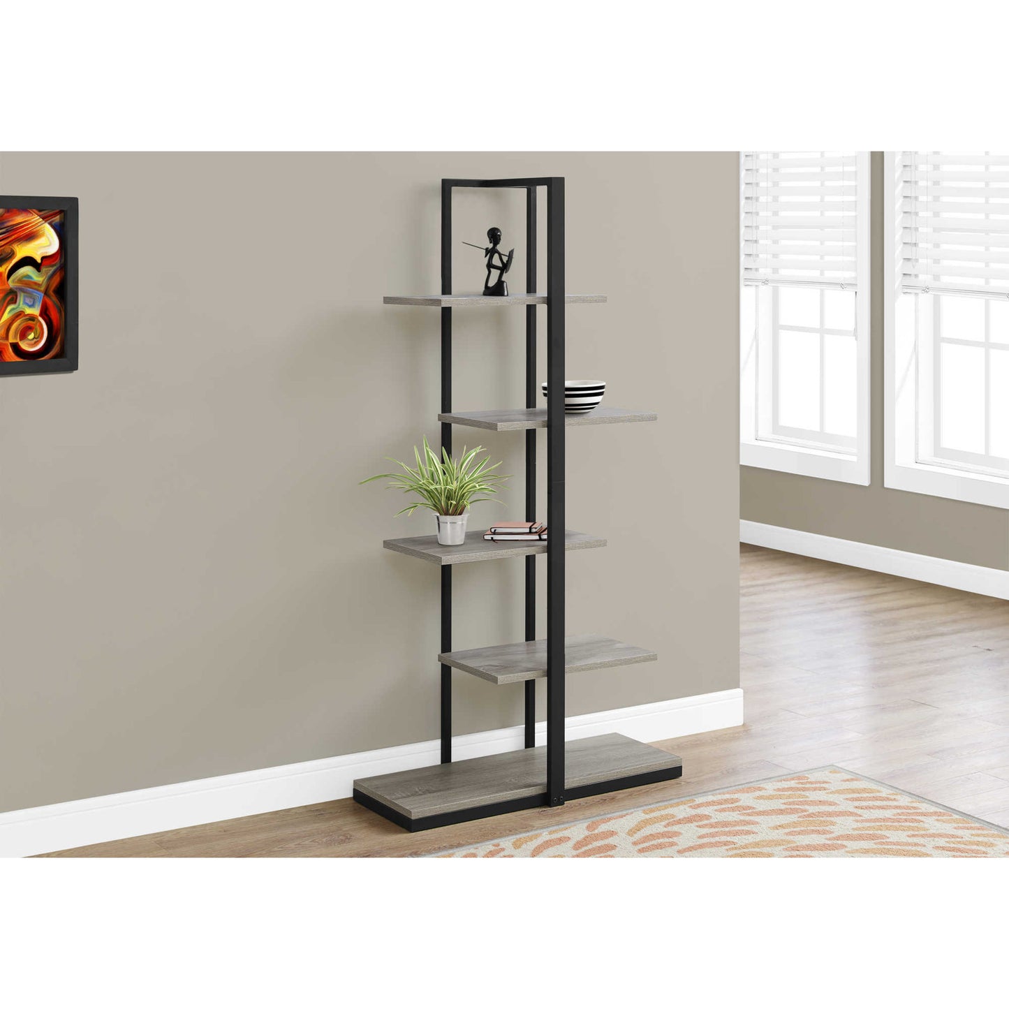60" BOOKCASE M7232 - Dark Taupe / White
