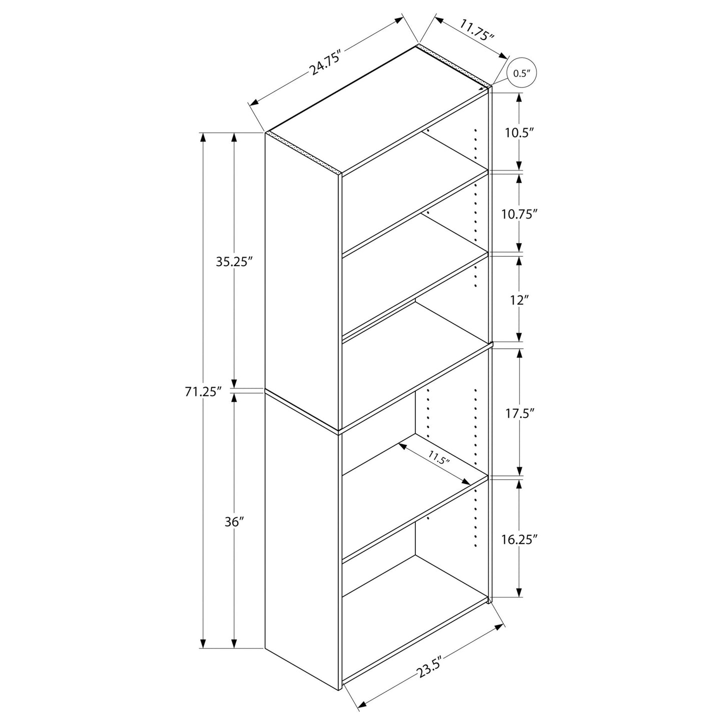 72" BOOKCASE M7470 - White / Grey / Dark Taupe / Espresso