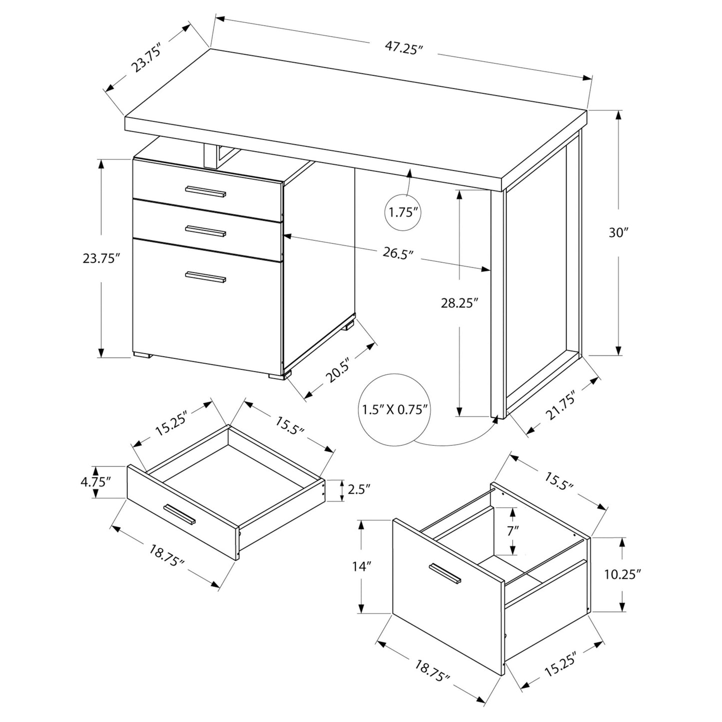 OFFICE DESK M7643 - Natural / Cherry / White - Concrete / Grey - Black / White / Modern Grey / Modern Taupe