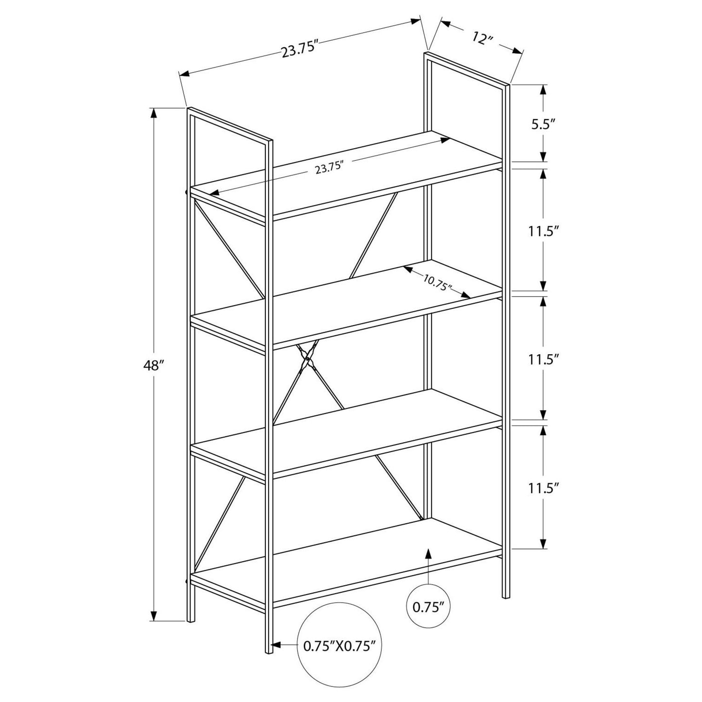48" BOOKCASE M7800 - Dark Taupe / White