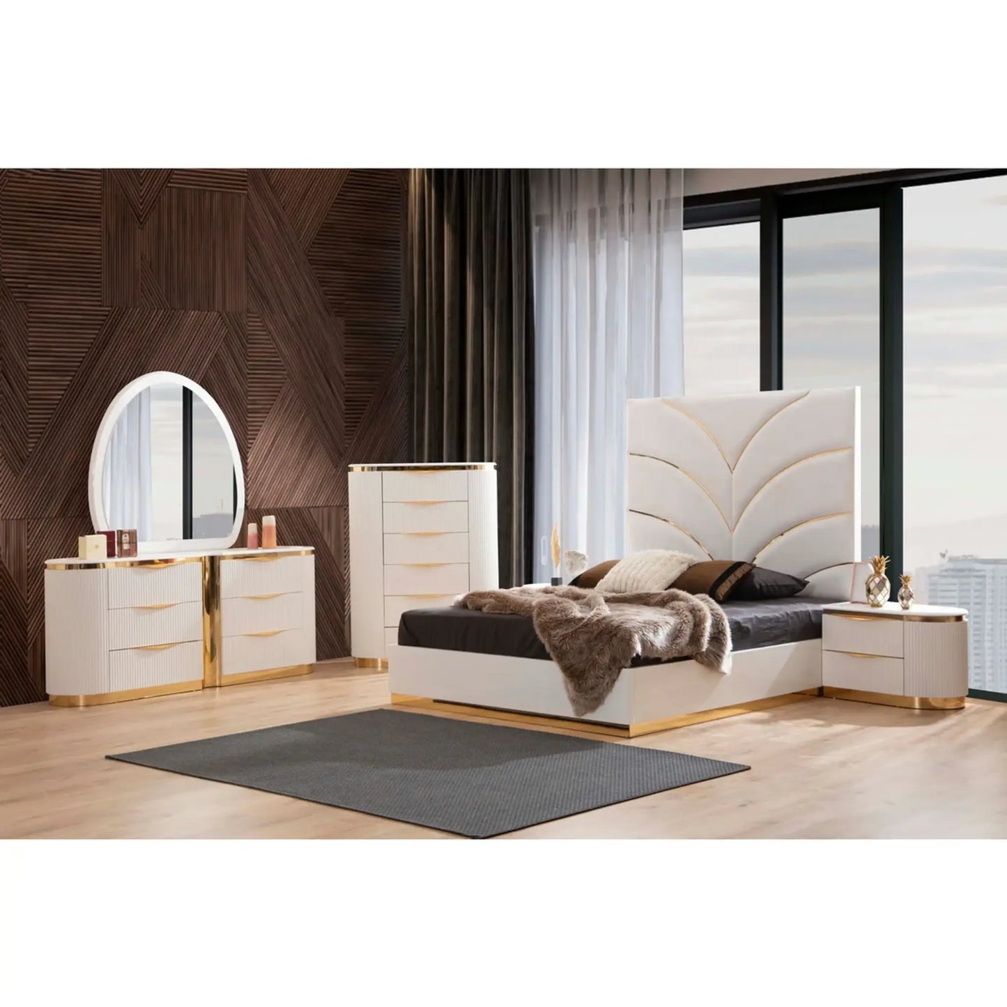 Laura Bedroom Set B1401 (White & Gold)