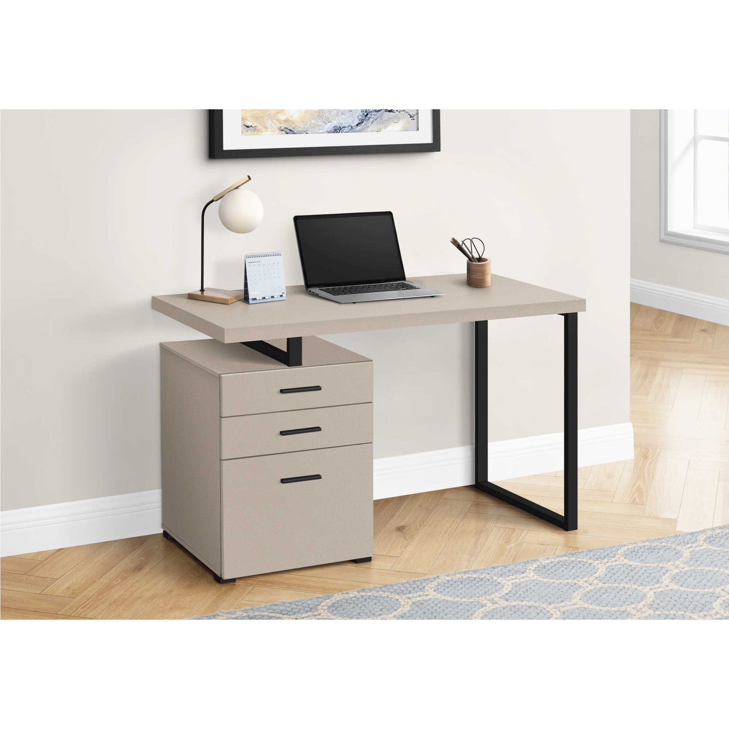 OFFICE DESK M7643 - Natural / Cherry / White - Concrete / Grey - Black / White / Modern Grey / Modern Taupe