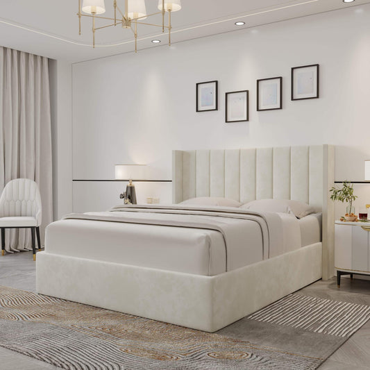 King Oliver Hydraulic Bed - Ivory / Light Grey / Black / Pink