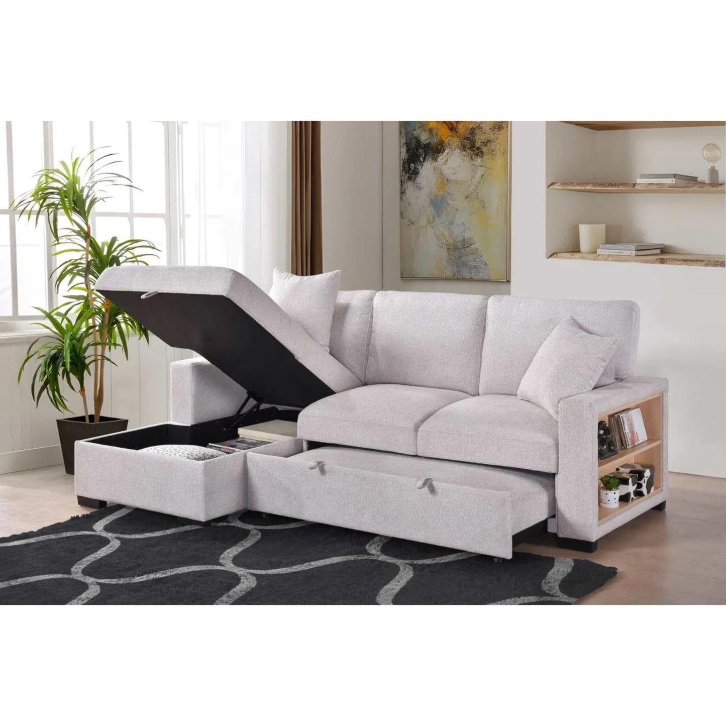 Pallas 2-Piece Pull-Out Sofa Bed Sectional - Beige