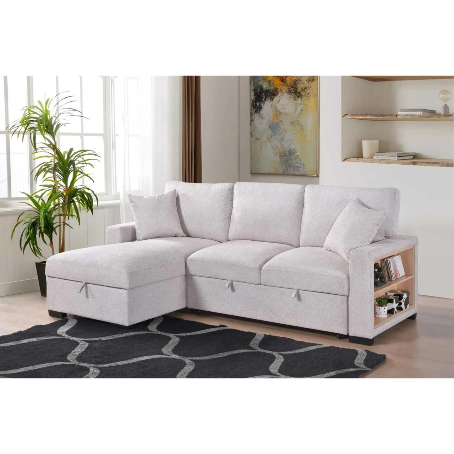 Pallas 2-Piece Pull-Out Sofa Bed Sectional - Beige