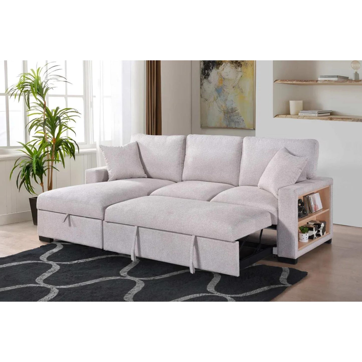 Pallas 2-Piece Pull-Out Sofa Bed Sectional - Beige