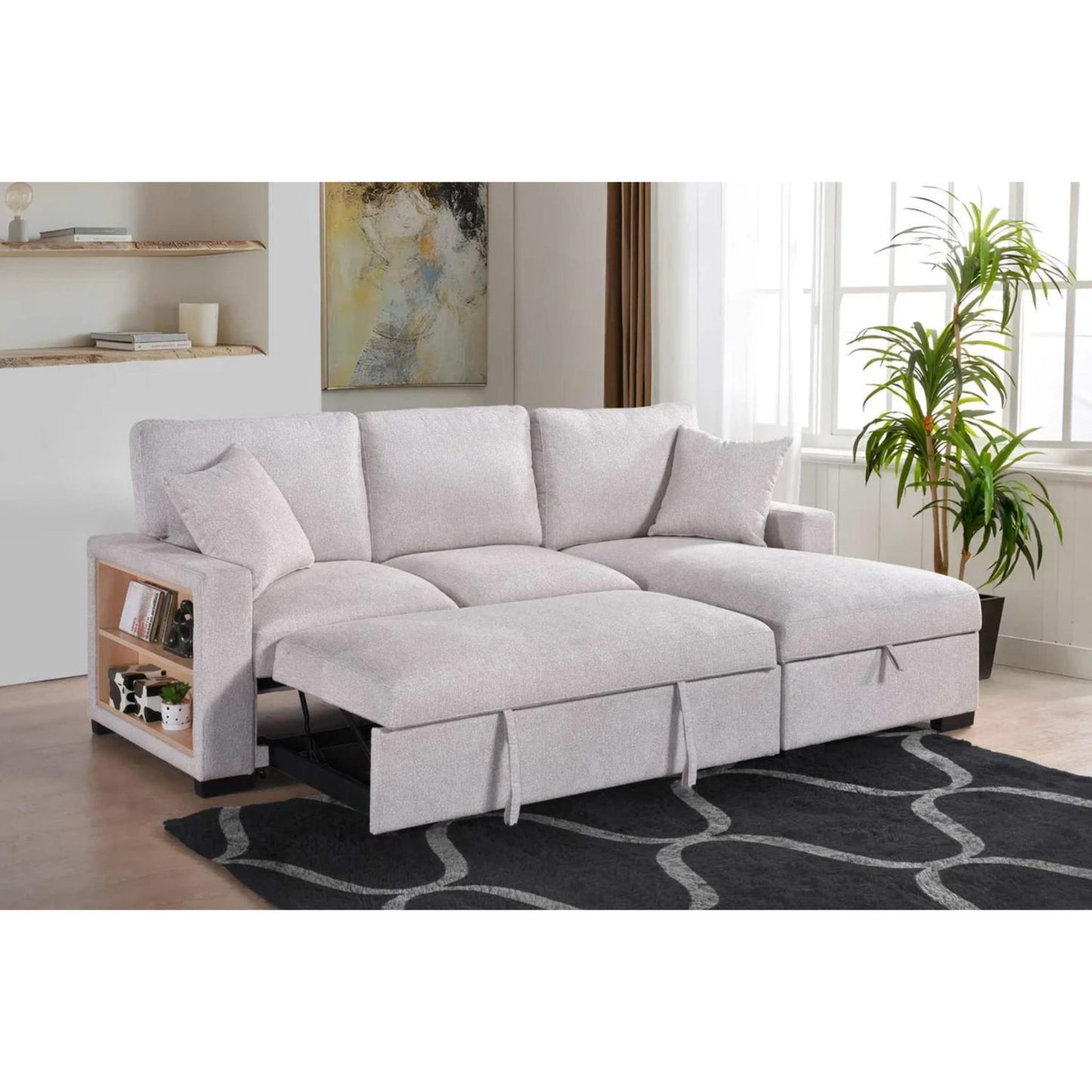 Pallas 2-Piece Pull-Out Sofa Bed Sectional - Beige