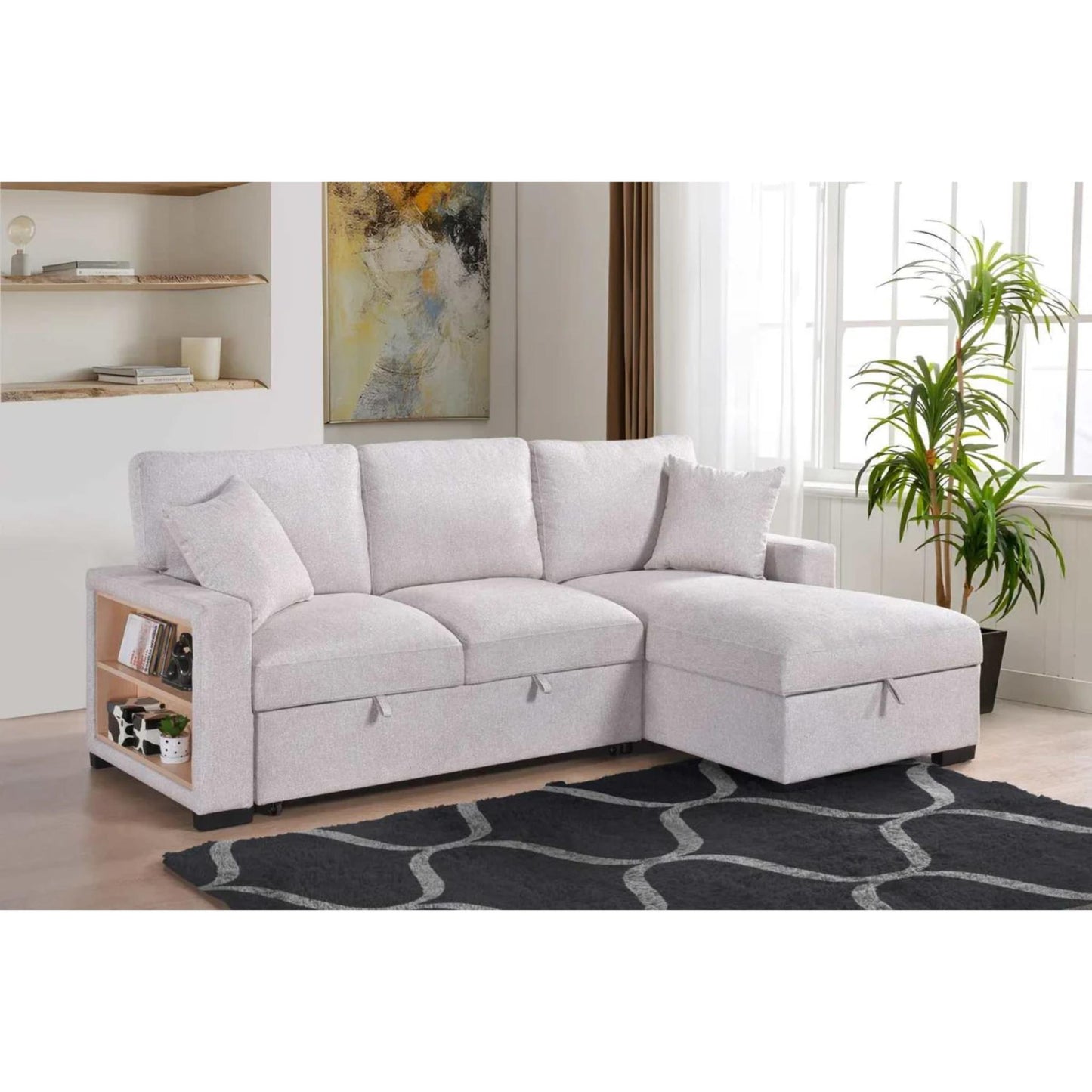 Pallas 2-Piece Pull-Out Sofa Bed Sectional - Beige