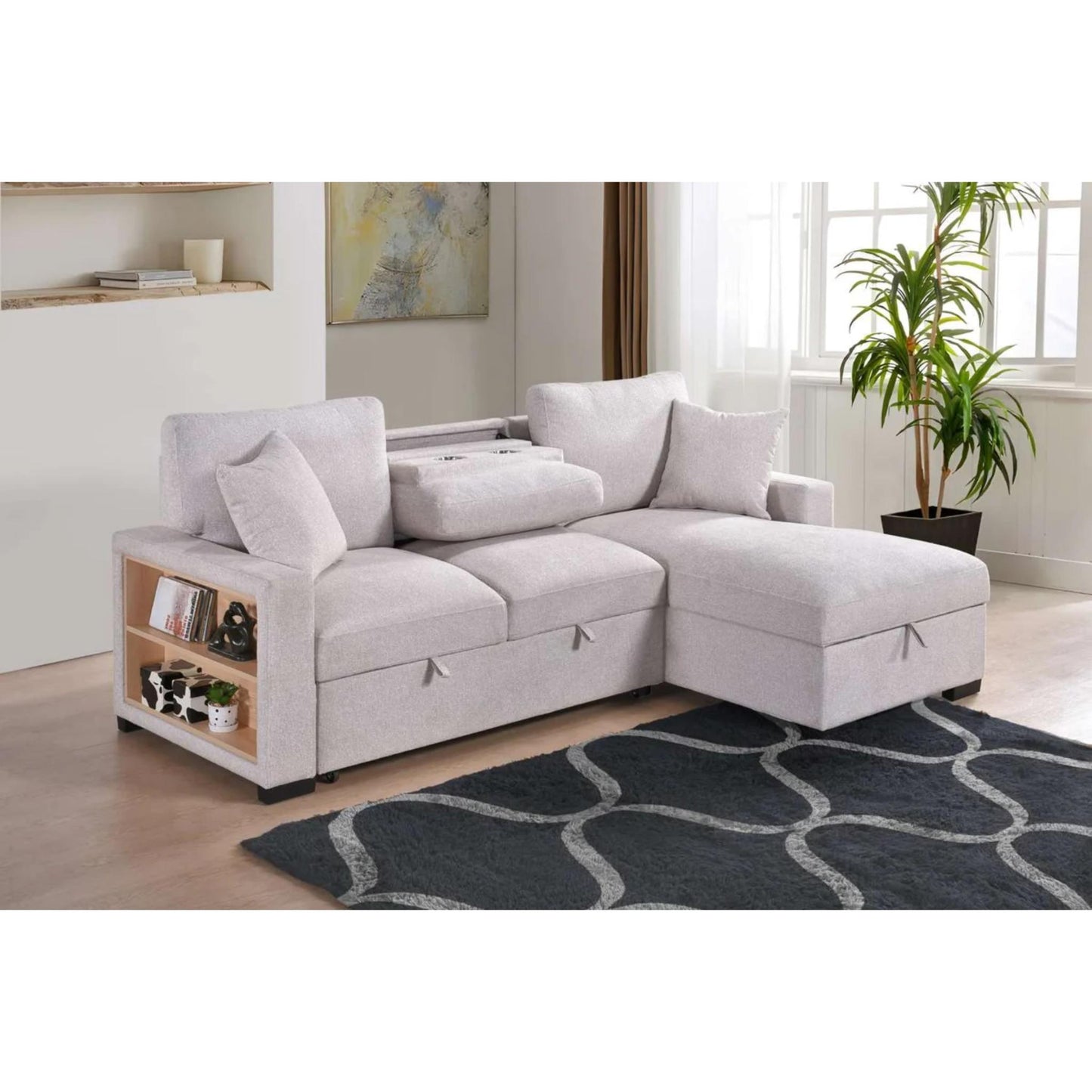 Pallas 2-Piece Pull-Out Sofa Bed Sectional - Beige