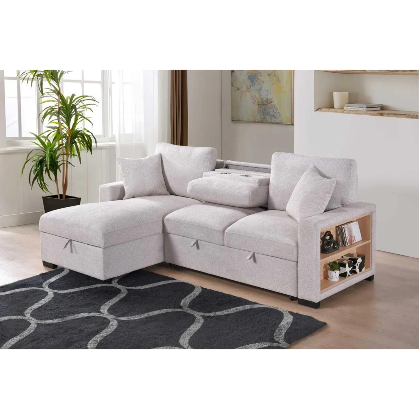 Pallas 2-Piece Pull-Out Sofa Bed Sectional - Beige