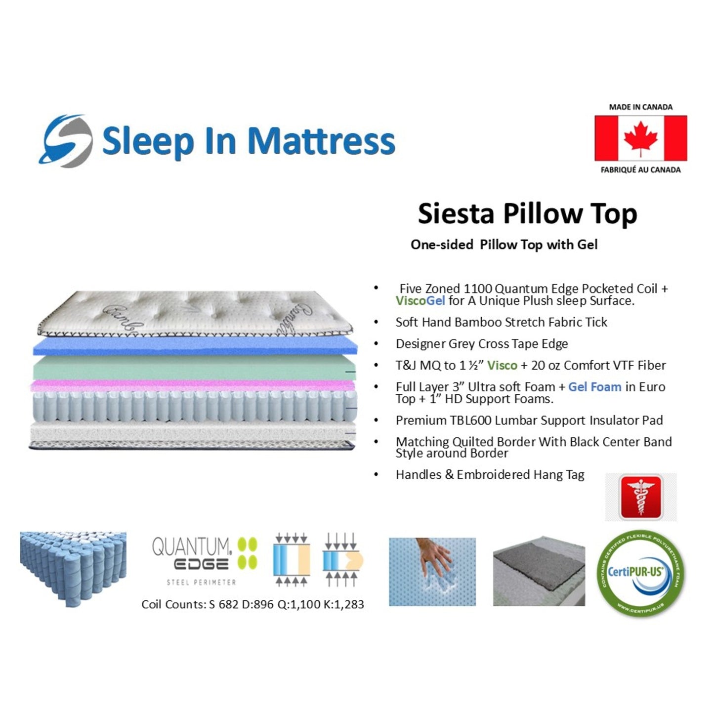 12" Siesta Medium Plush Pillow Top Mattress