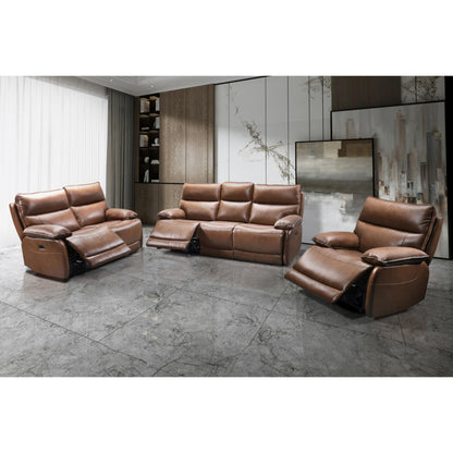 3pc Power Recliner Set (Genuine Leather) T-1117 - Grey / Cognac