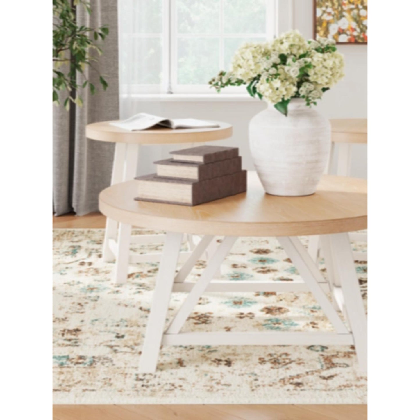 Fawndell 3pc Occasional Table Set - Antique White & Brown