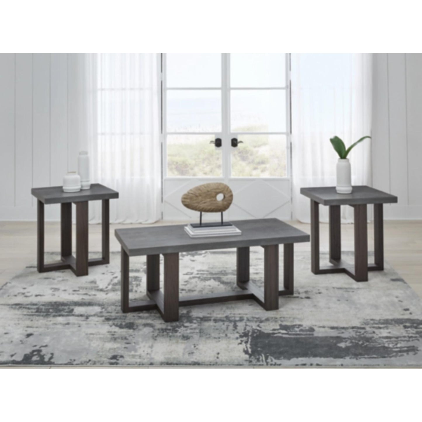Dynnford 3pc Occasional Table Set - Gray & Brown
