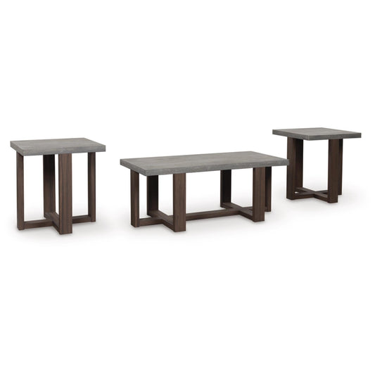 Dynnford 3pc Occasional Table Set - Gray & Brown