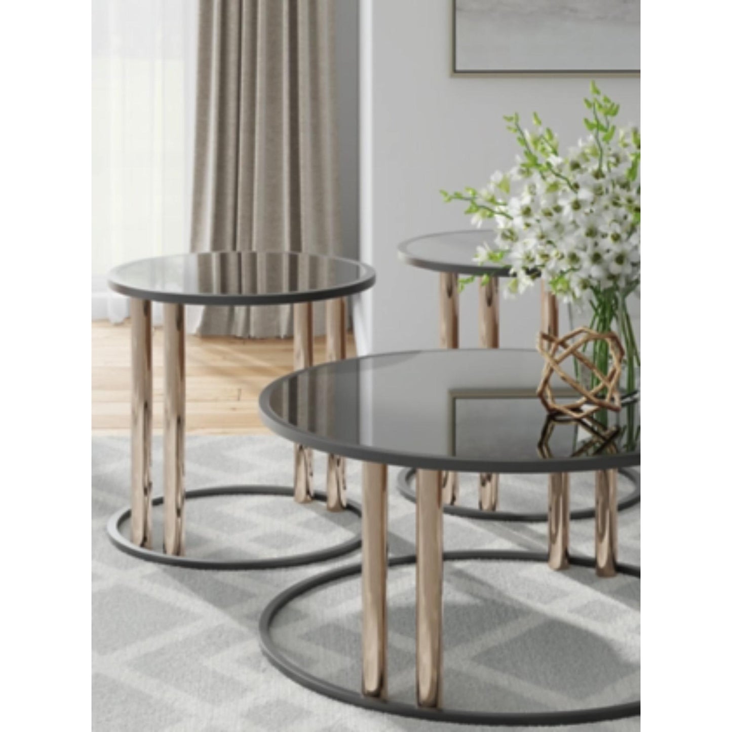 Hannerly 3pc Occasional Table Set - Black & Gold
