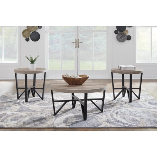 Deanlee 3pc Occasional Table Set - Grayish Brown & Black
