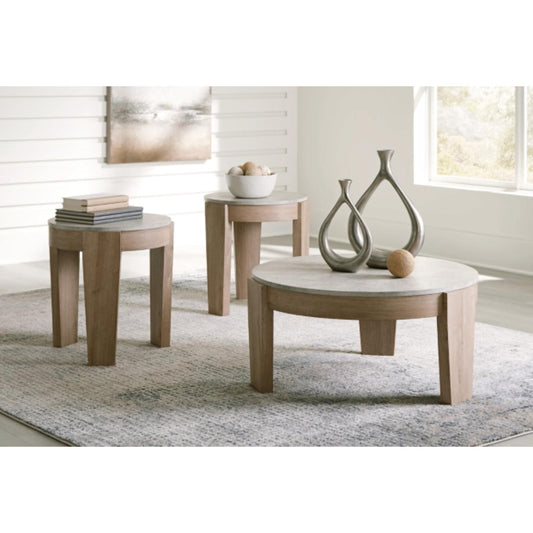 Guystone 3pc Occasional Table Set - Light Brown