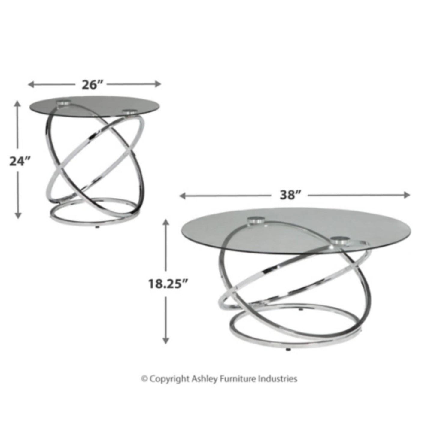 Hollynyx 3pc Occasional Table Set - Chrome Finish