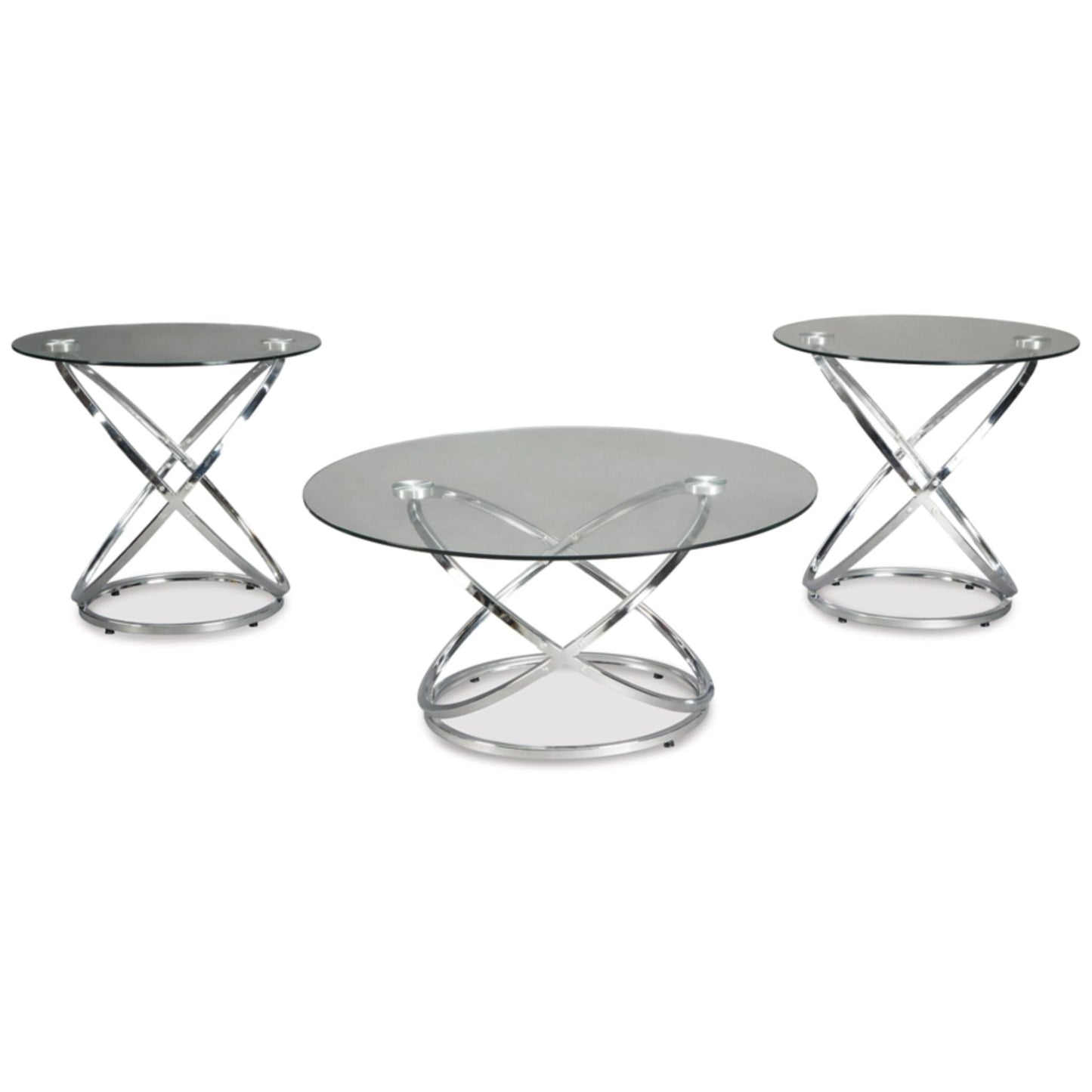 Hollynyx 3pc Occasional Table Set - Chrome Finish
