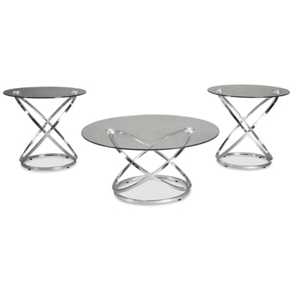 Hollynyx 3pc Occasional Table Set - Chrome Finish