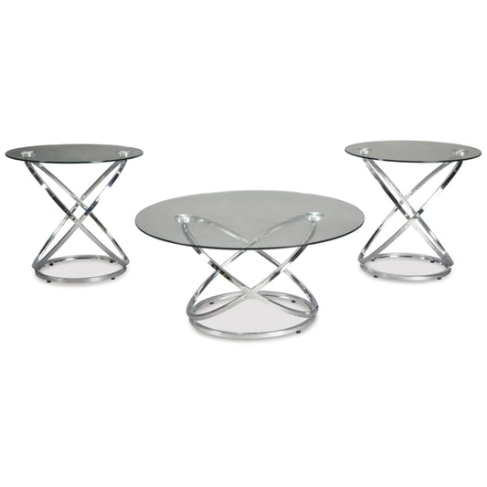 Hollynyx 3pc Occasional Table Set - Chrome Finish