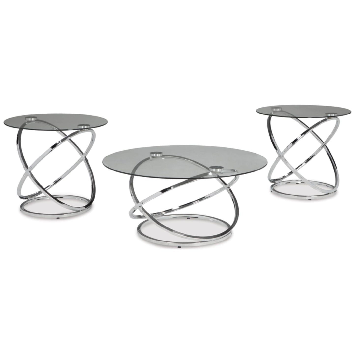 Hollynyx 3pc Occasional Table Set - Chrome Finish