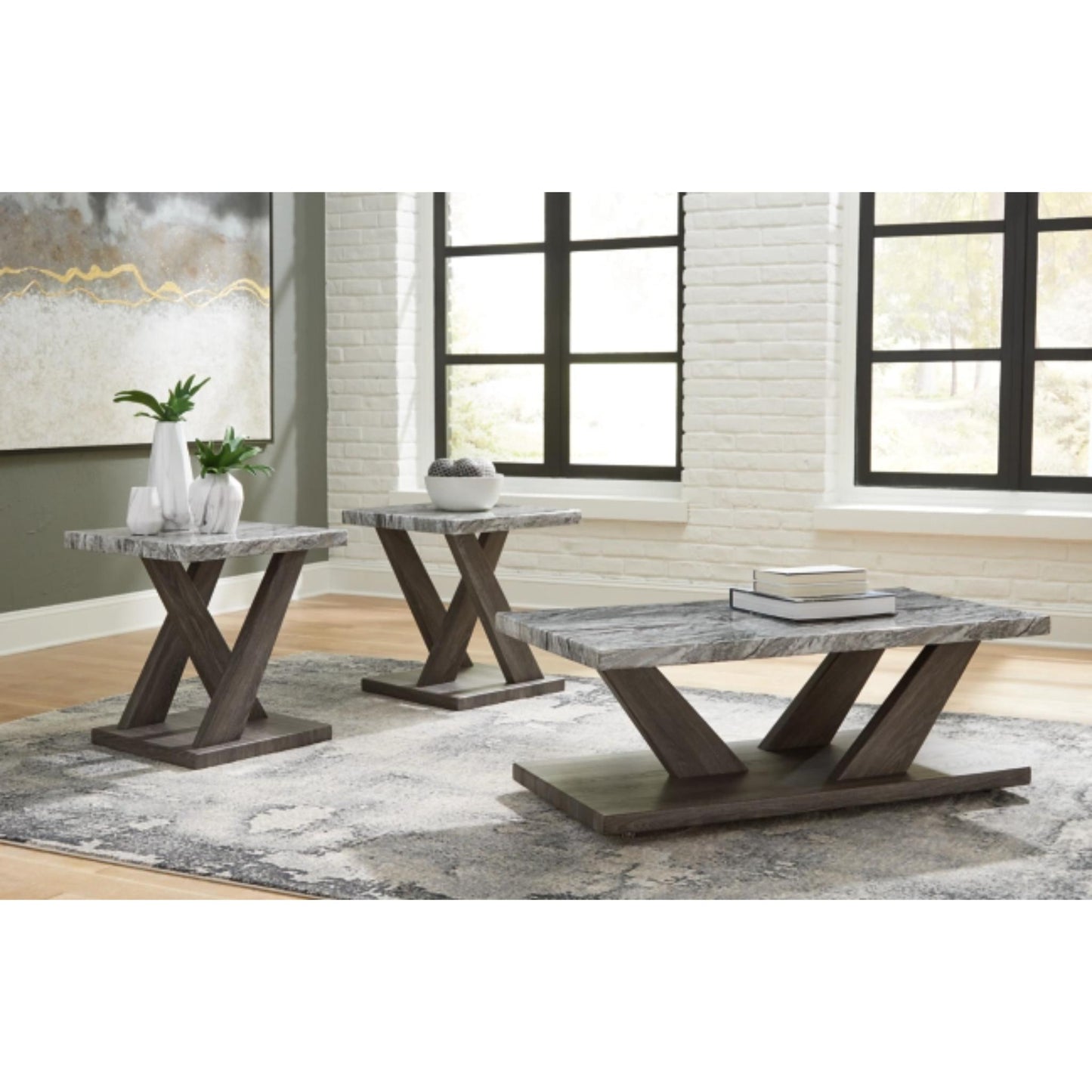 Bensonale 3pc Occasional Table Set - Brown & Gray