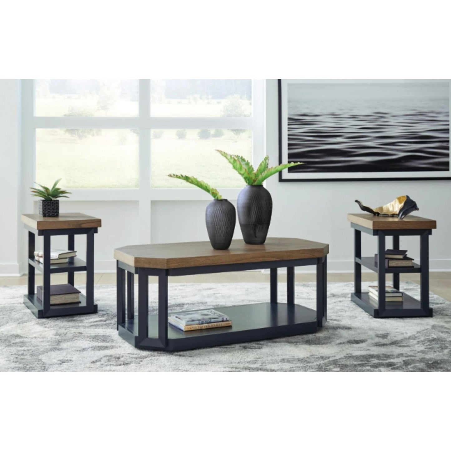 Landocken 3pc Occasional Table Set - Brow & Blue