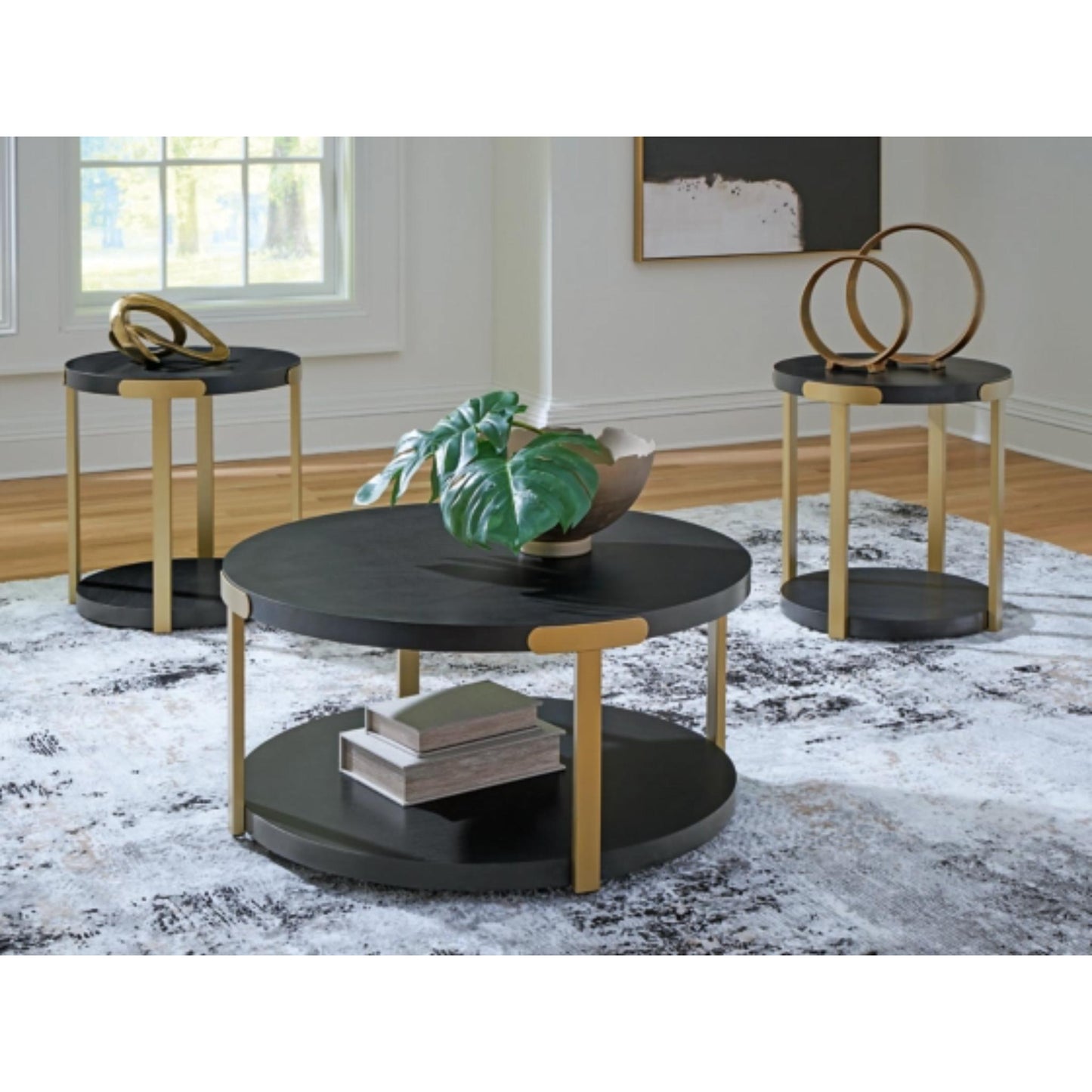 Shylore 3pc Occasional Table Set - Black & Brass