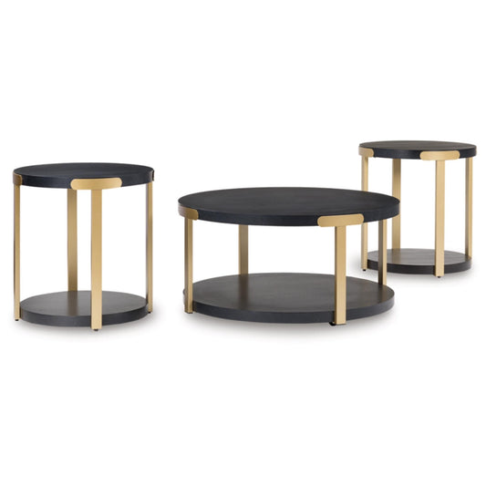 Shylore 3pc Occasional Table Set - Black & Brass