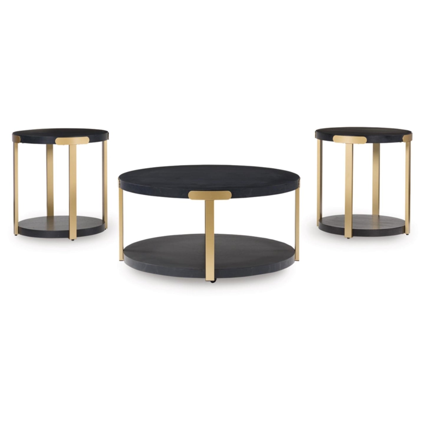 Shylore 3pc Occasional Table Set - Black & Brass