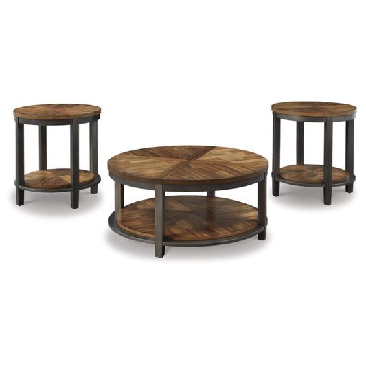 Roybeck 3pc Occasional Table Set - Light Brown & Bronze