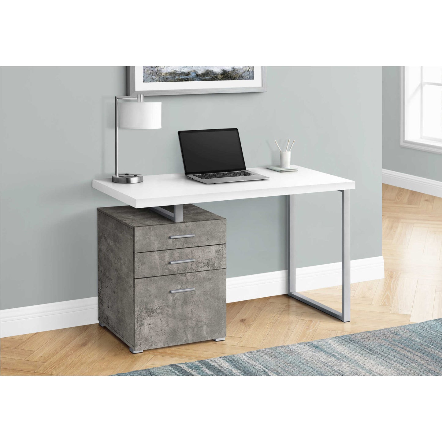OFFICE DESK M7643 - Natural / Cherry / White - Concrete / Grey - Black / White / Modern Grey / Modern Taupe