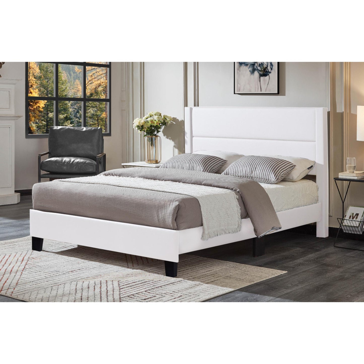 Full Hudson Platform Bed T 2175 - Grey Leather / Grey Linen / Black Leather / White Leather