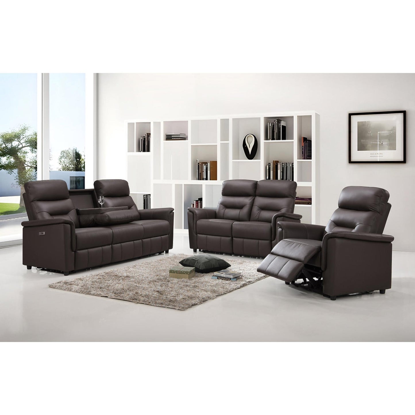 Titan 3pc Black Power Recliner Set IF 8140  (Leather Match) - Light Grey / Espresso