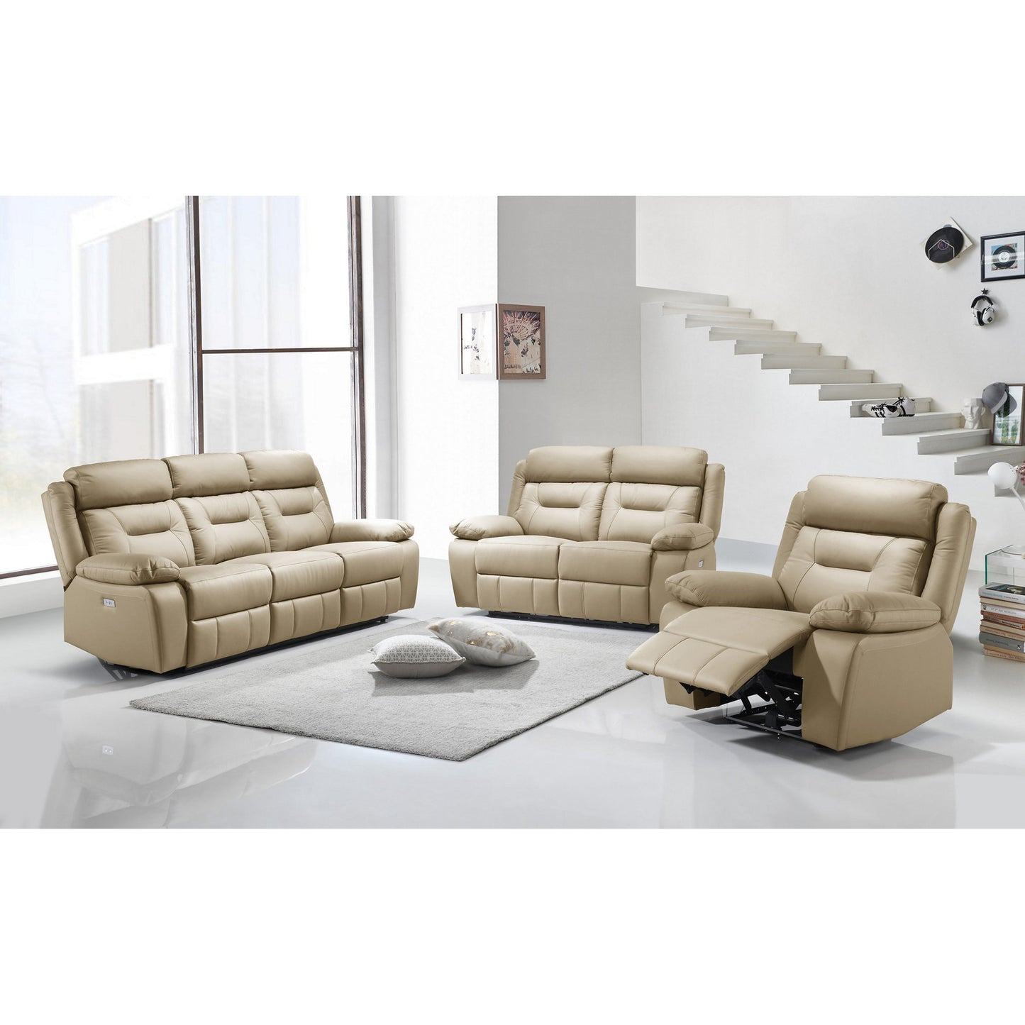 Infinity 3pc Power Recliner Set IF 8110  (Leather Match) - Black / Beige
