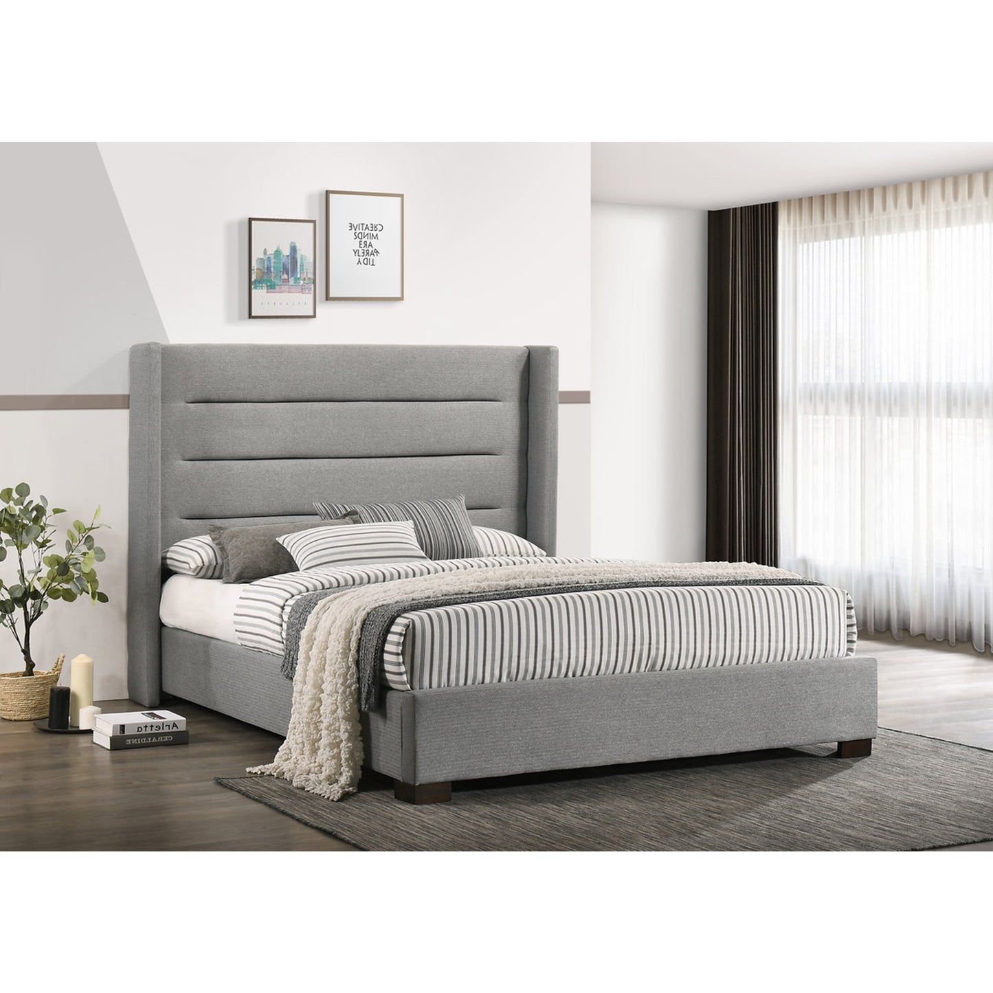 Grey Fabric Wing Platform Bed IF 5241