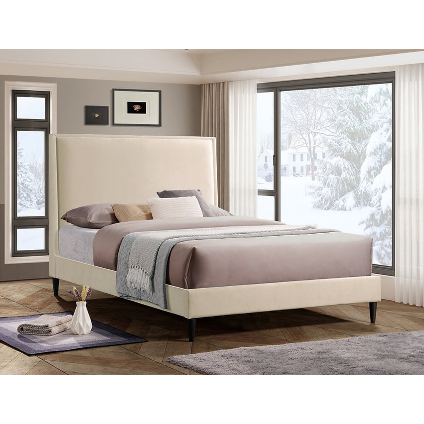 King Modern Platform Bed IF 5570 - Grey / Creme
