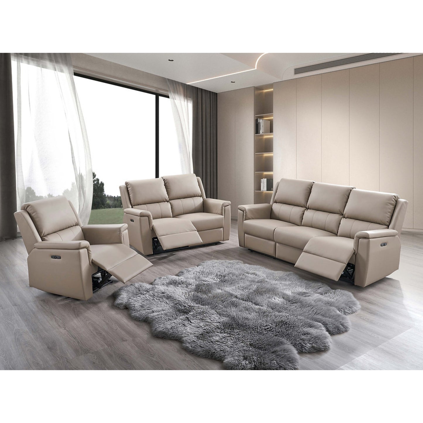 3pc Stone Power Recliner Set IF 8150 (PU Leather)