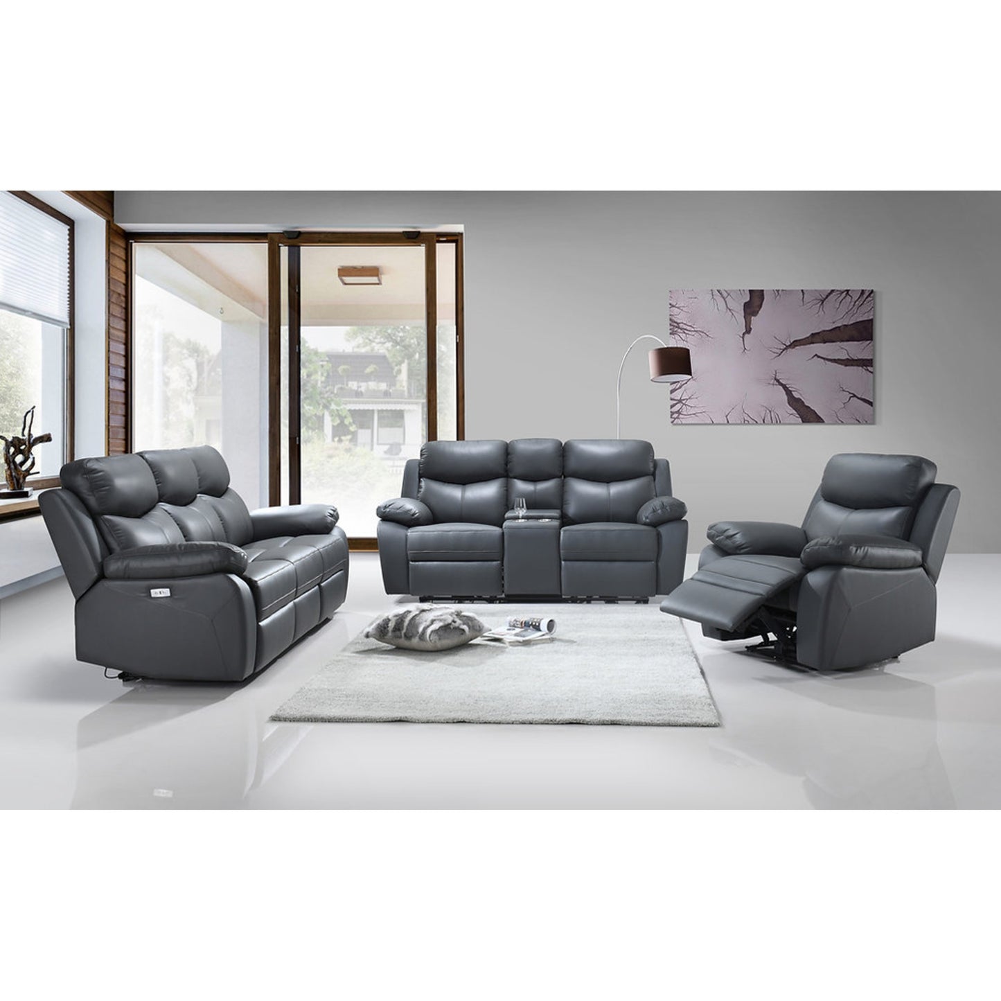 3pc Power Recliner Set IF 8120 (Leather Match) - Black / Grey