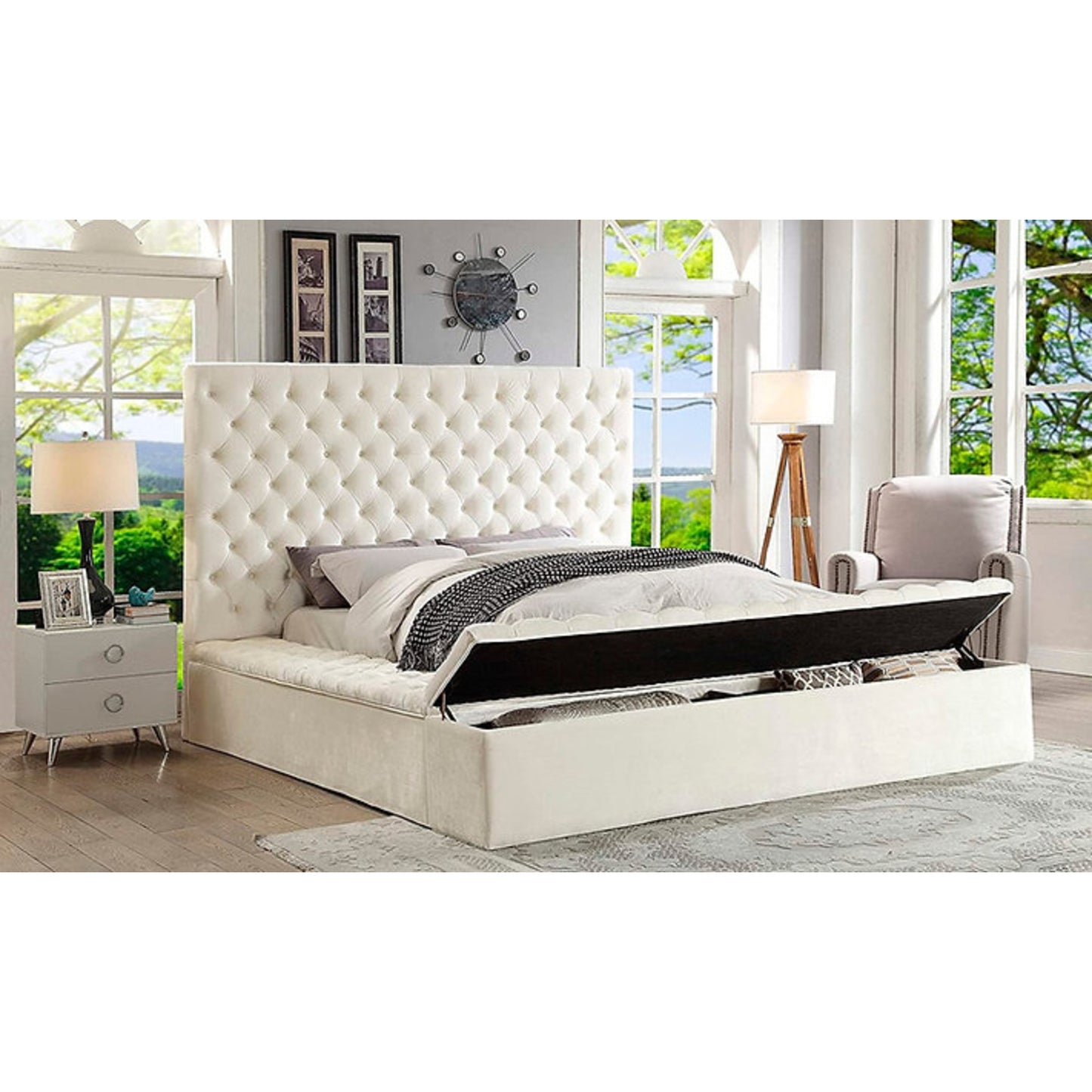 King Grey Storage Platform Bed IF 5790 - Grey / Creme / Black
