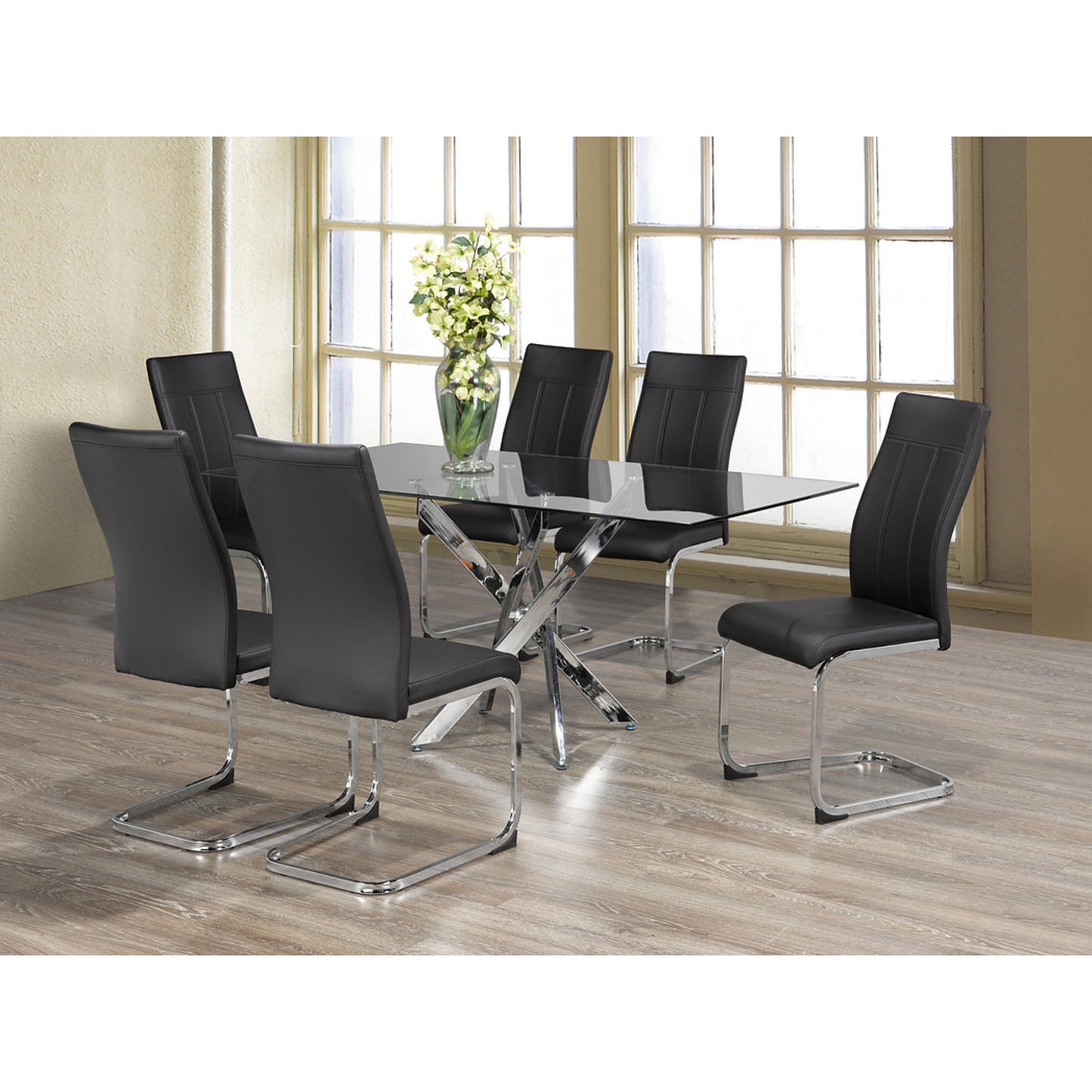 7pc Glass & Chrome Dining Set IF-1871