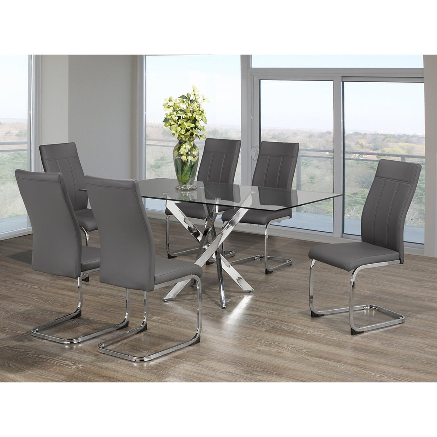 7pc Glass & Chrome Dining Set IF-1879