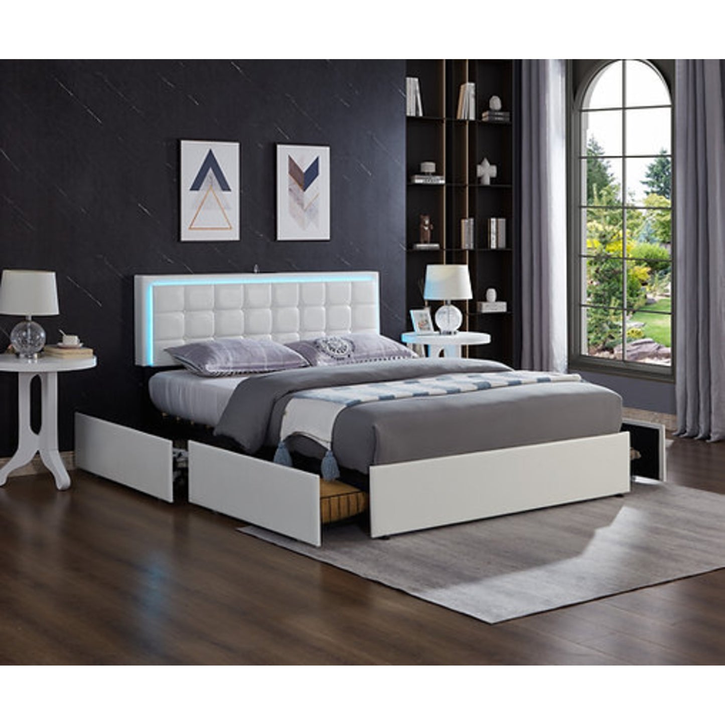 Full Platform Bed IF 5400 - Black PU / White PU