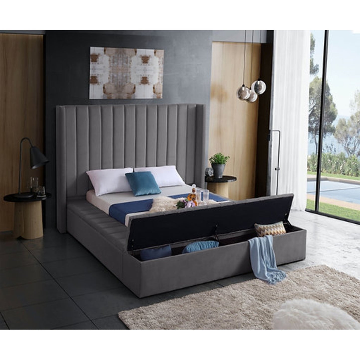 Queen Storage Platform Bed IF 5723 - Creme / Grey