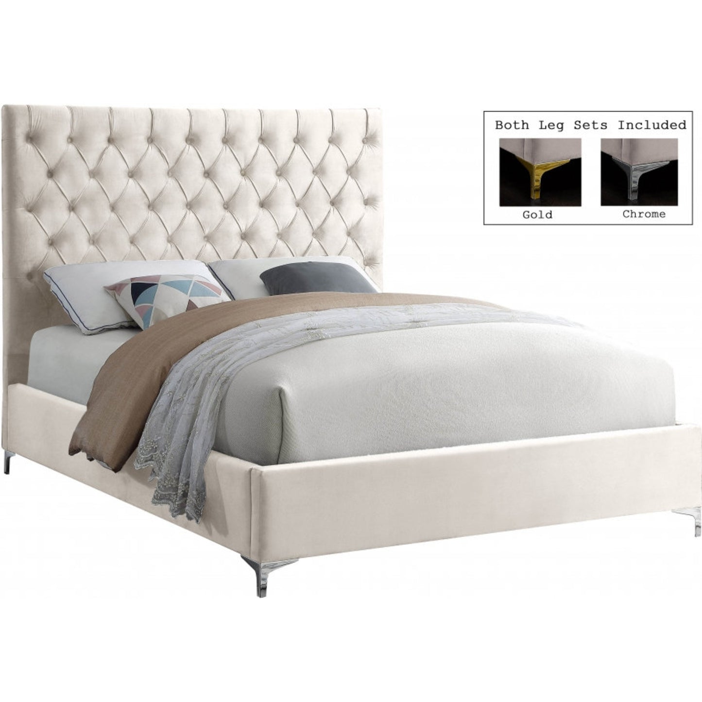 Queen Velvet Platform Bed IF 5640 - Black / Grey / Creme